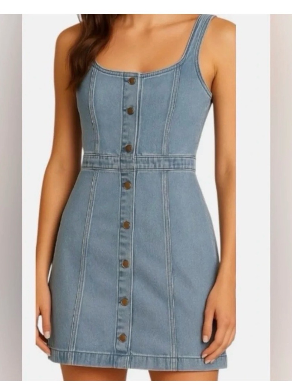 Micheal Kors Women's Light Blue Denim Button-Front Mini Dress